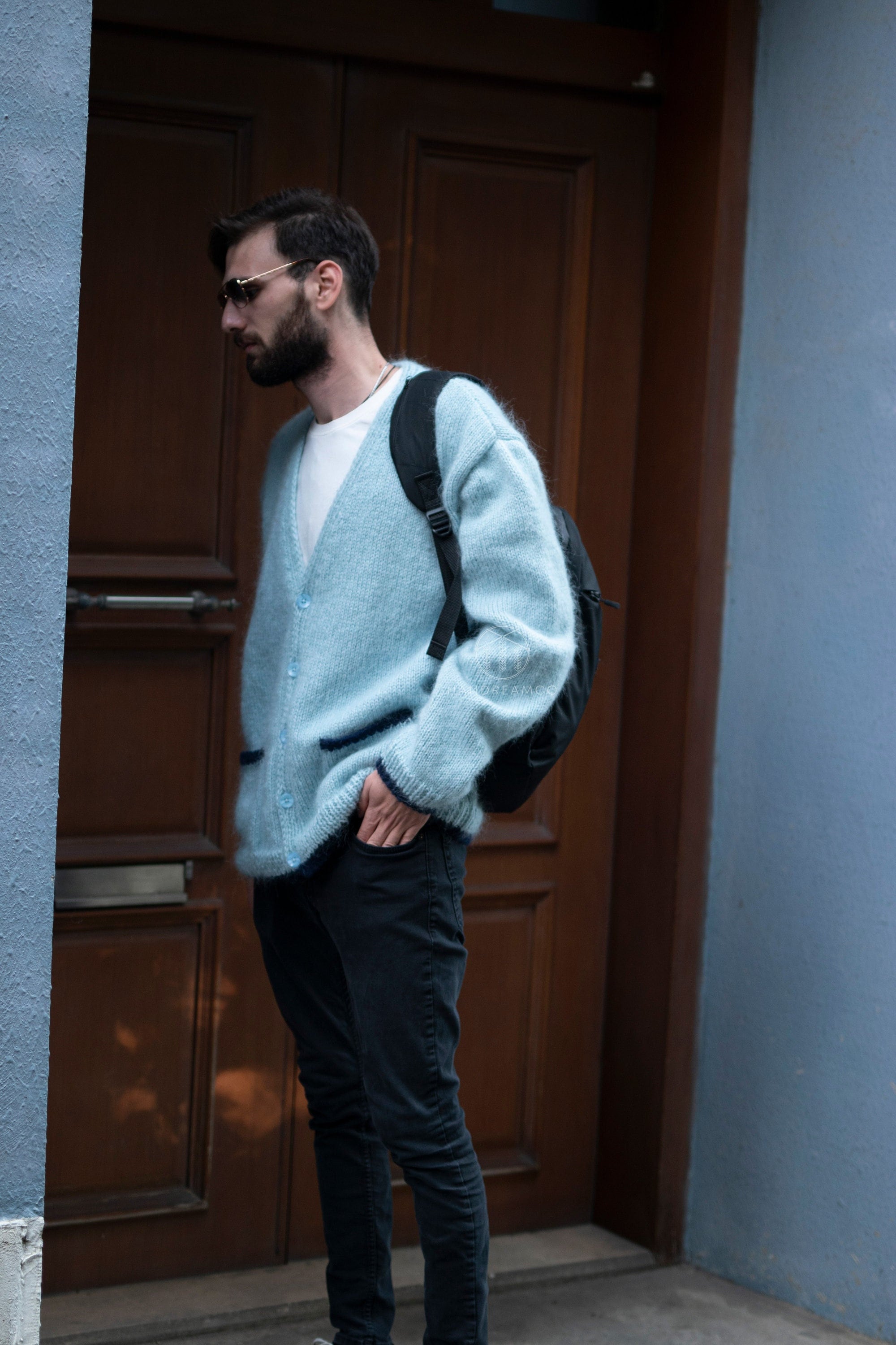 Blue Mohair Cardigan, Kurt Cobain Cardigan, Mens Blue Blue Mohair Cardigan, Kurt Cobain Cardigan, Mens Blue