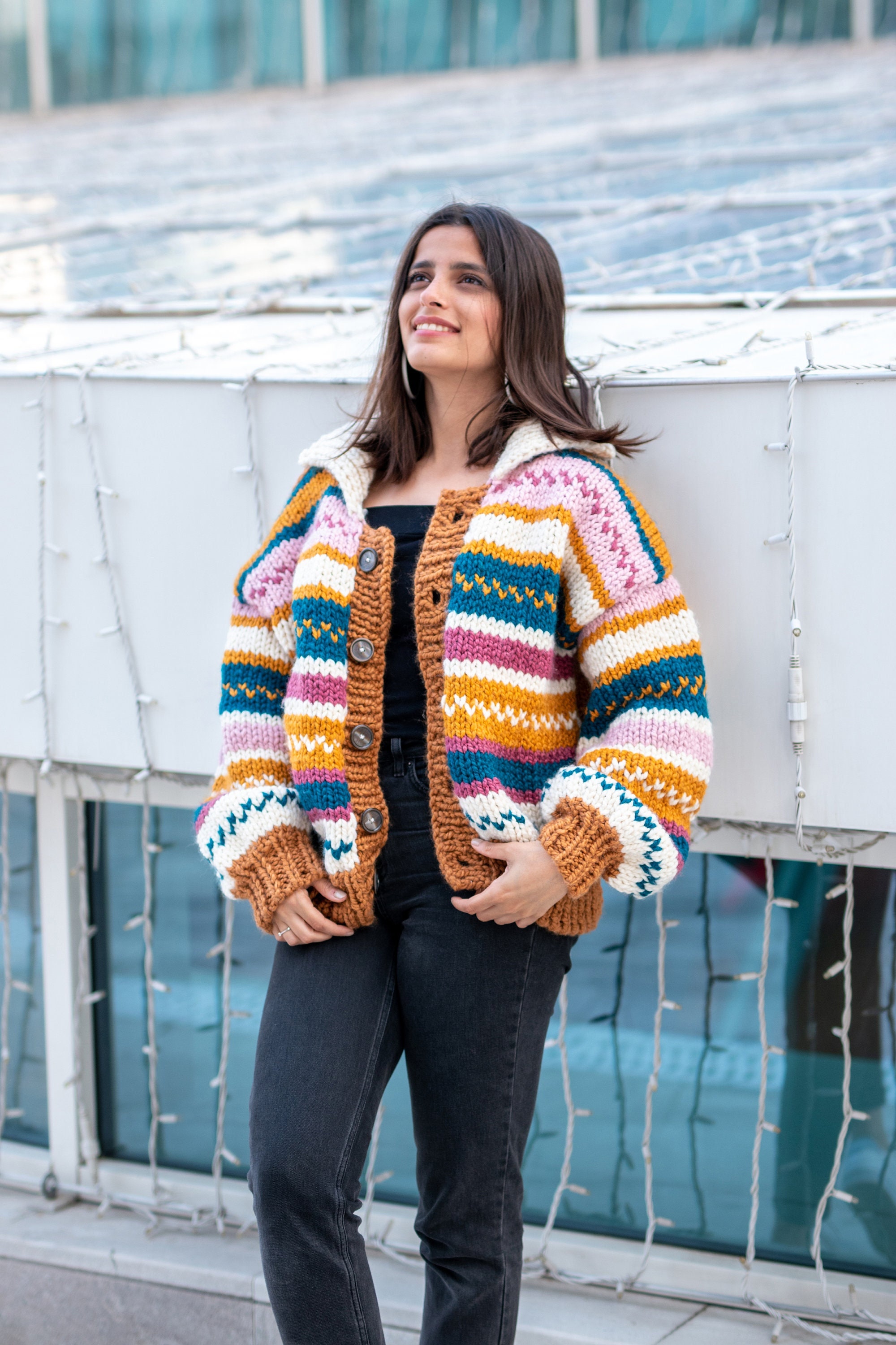 COOGI カラフルパッチワークカーディガン M パッチワークカーディガン、ニットカーディガン、かぎ針編み