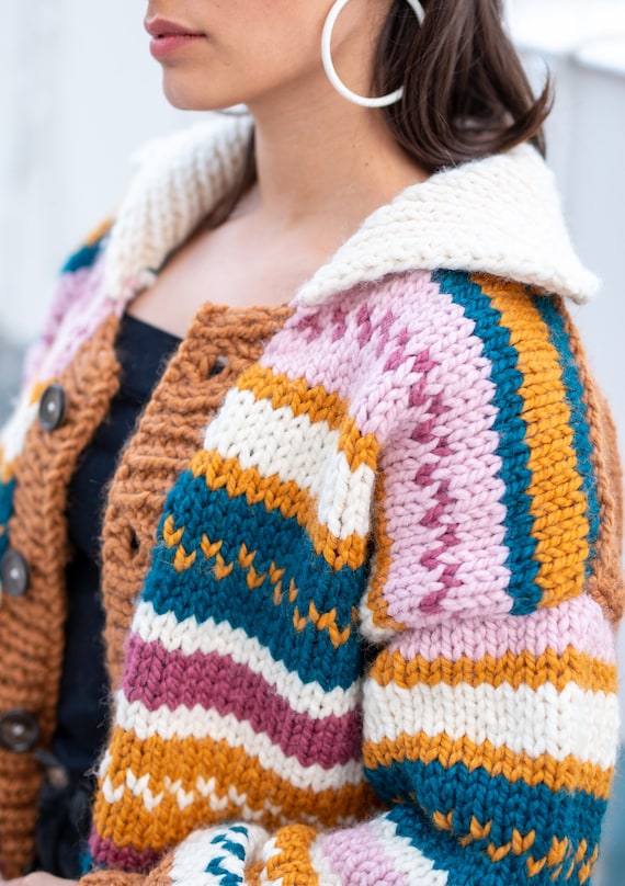 Patchwork Cardigan, Knit Cardigan, Crochet Cardigan, Colorful