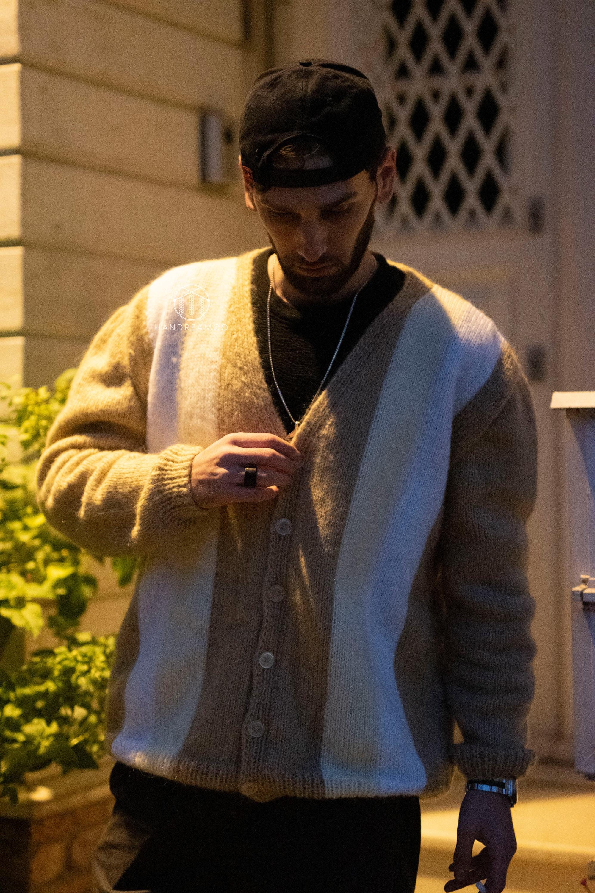 トップス Kurt Cobian mohair cardigan purple Men's New Cardigan Mohair Sweater Retro Reproduction - Kurt