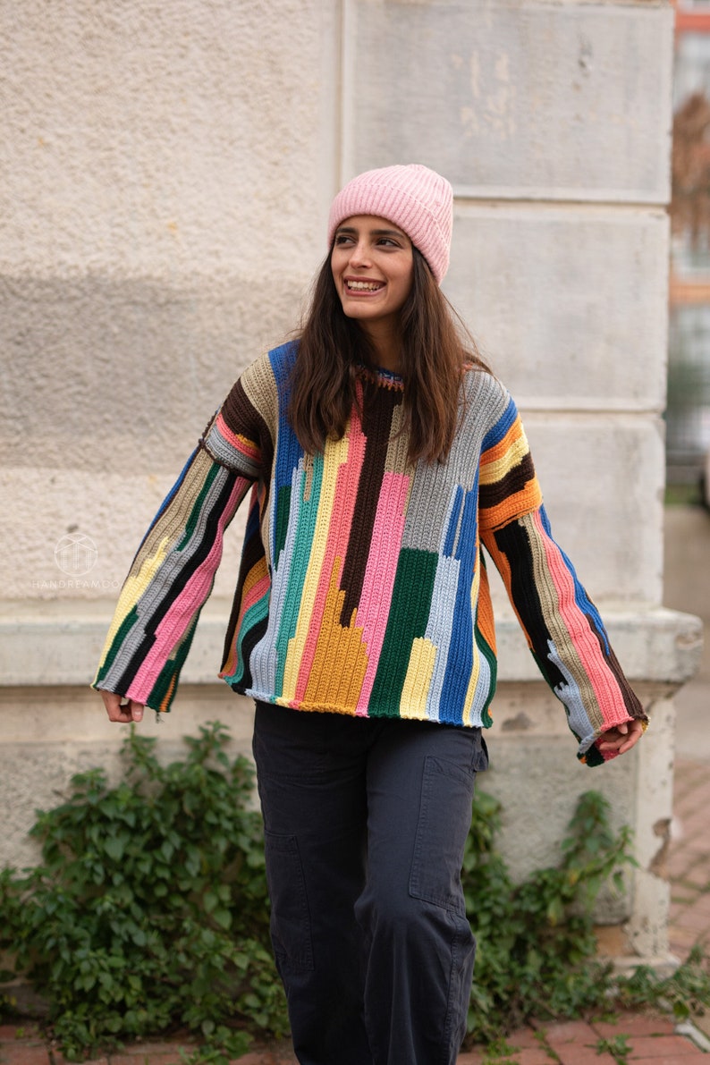 handknit rainbow sweater