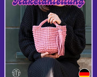 Kleine Tasche Häkelanleitung, Häkeltaschenmuster, PDF-Muster, Häkeltasche aus T-Shirt-Garn,Video-Tutorial zur Häkeltasche