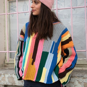 Rainbow Sweater, Handknit Sweater, Women's Handmade Jumper, Crochet Sweater, Colorful Cotton Sweater image 5