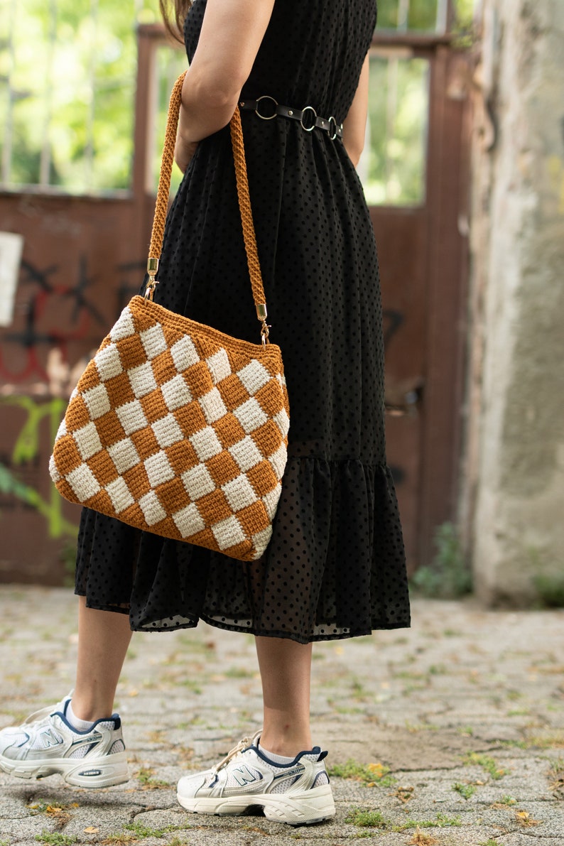 Crochet Bag, Crochet shoulder bag, crochet checkered bag, Bag Crochet, Crossbody Bag image 6