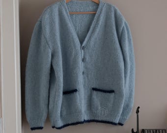 Blue Mohair Cardigan, Kurt Cobain Cardigan, Mens Blue Cardigan