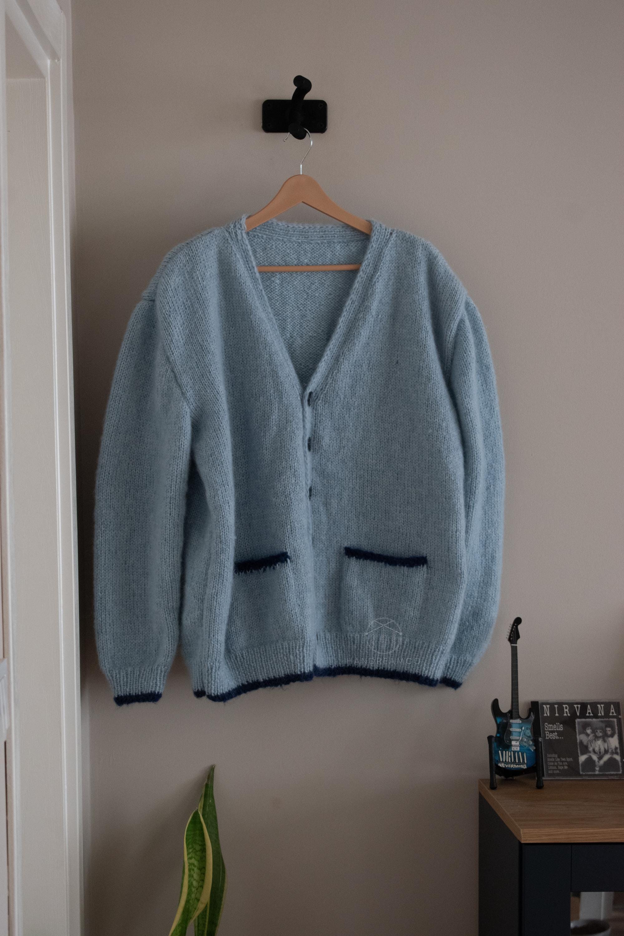 Blue Mohair Cardigan, Kurt Cobain Cardigan, Mens Blue Cardigan