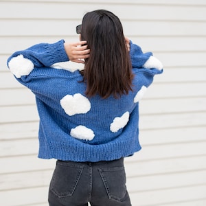 Cloud Knit Cardigan, Crochet cloud sweater, Cloud cardigan, Cloud sweater, Blue cloud cardigan