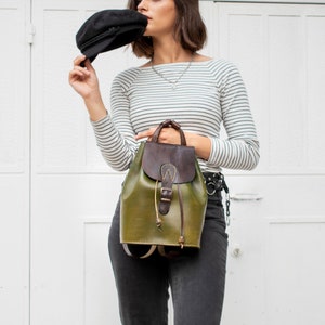 Mini Backpack, Women's Leather Backpack, Green Genuine Leather Backpack, Cute Backpack, aesthetic travel backpack image 2