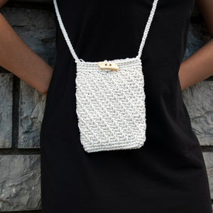 Crochet Cell Phone Purse, Phone bag, Sugar White, Cell phone purse, Small crochet bag, Crossbody purse image 2