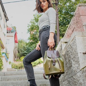 Mini Backpack, Women's Leather Backpack, Green Genuine Leather Backpack, Cute Backpack, aesthetic travel backpack image 10