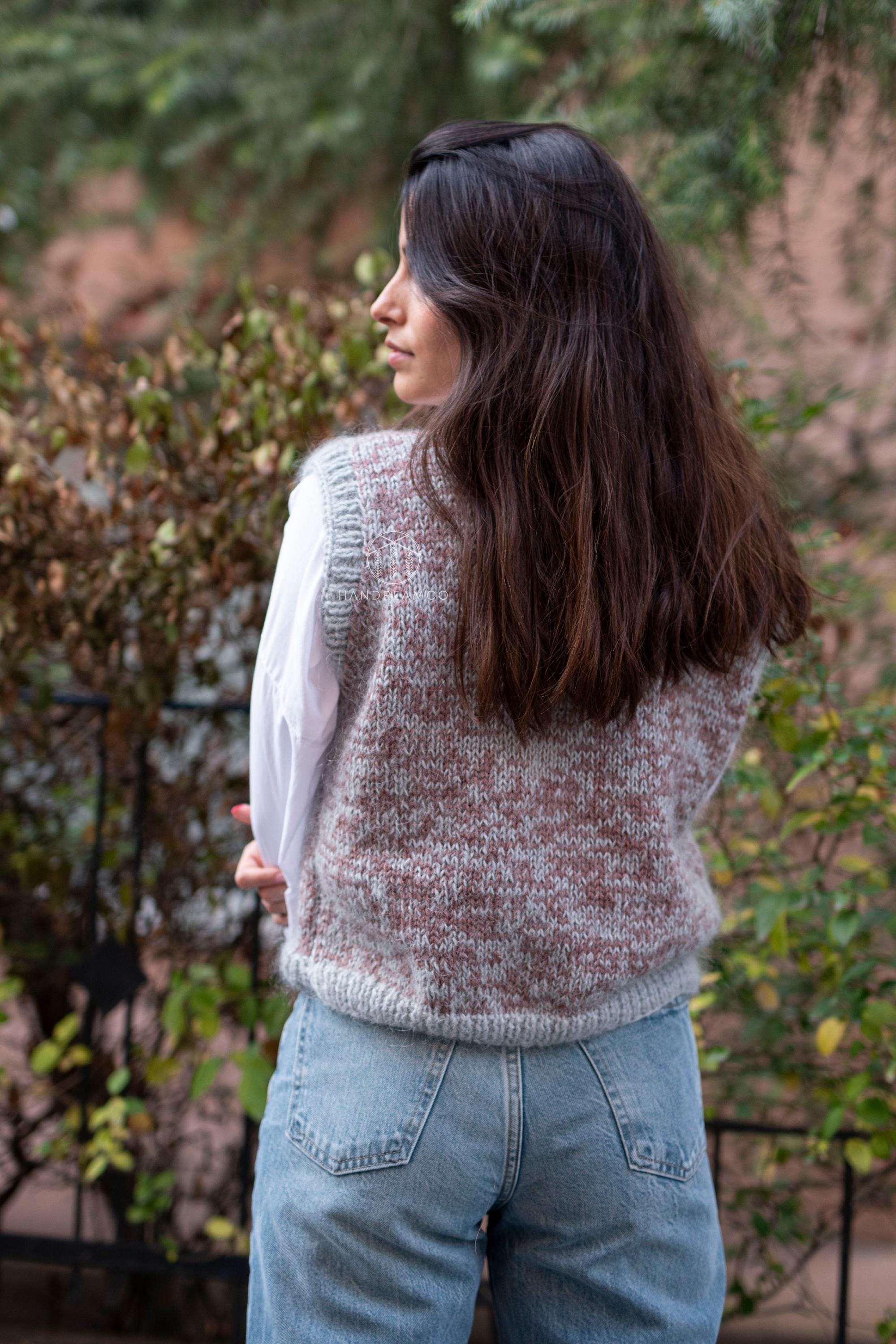 Hand Knit Mohair Vest, Handmade Crop Vest, Knit V Neck Vest