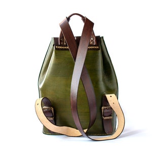 Mini Backpack, Women's Leather Backpack, Green Genuine Leather Backpack, Cute Backpack, aesthetic travel backpack image 5