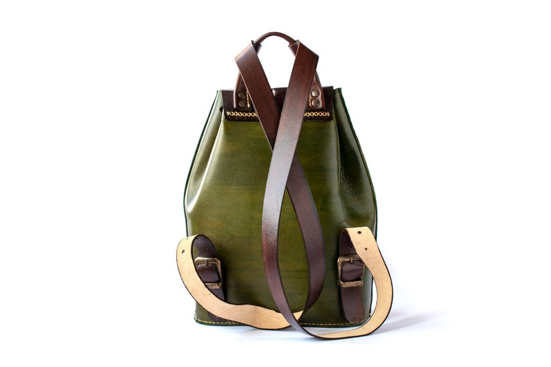 Mini Backpack, Women's Leather Backpack, Green Genuine Leather Backpack, Cute Backpack, aesthetic travel backpack image 5