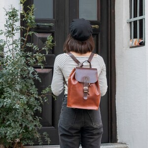 Brown Leather Backpack, women genuine leather backpack image 7