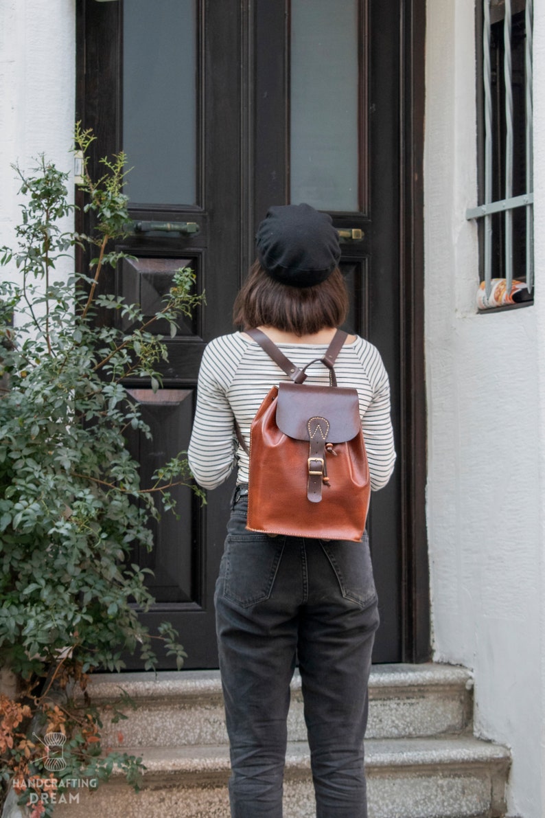 Brown Leather Backpack, women genuine leather backpack image 7