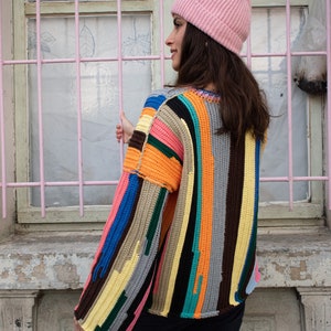 Rainbow Sweater, Handknit Sweater, Women's Handmade Jumper, Crochet Sweater, Colorful Cotton Sweater image 6