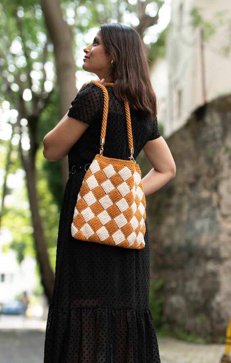 Crochet Bag, Crochet shoulder bag, crochet checkered bag, Bag Crochet, Crossbody Bag image 10