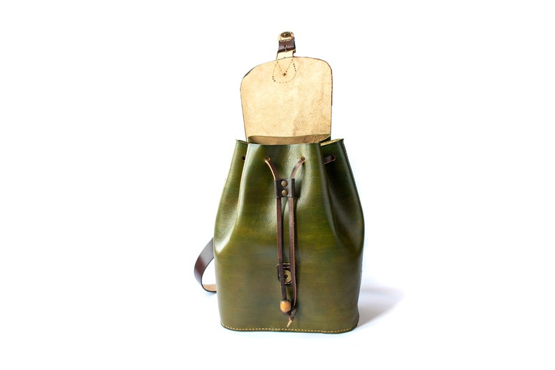 Mini Backpack, Women's Leather Backpack, Green Genuine Leather Backpack, Cute Backpack, aesthetic travel backpack image 6