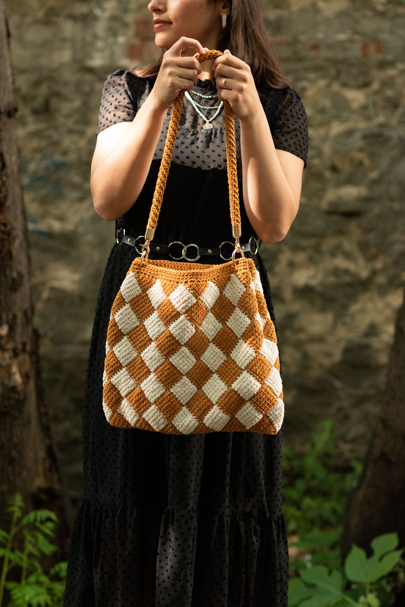 Crochet Bag, Crochet shoulder bag, crochet checkered bag, Bag Crochet, Crossbody Bag image 7