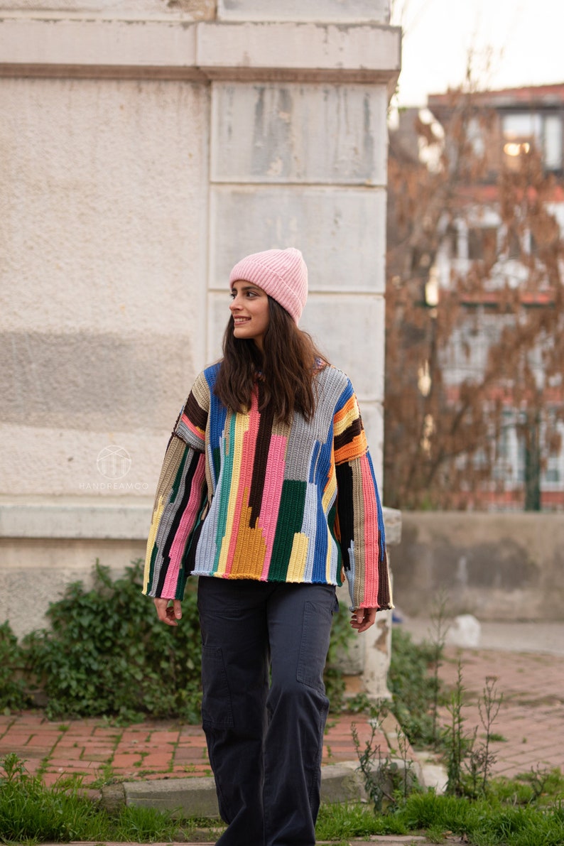 High Quality Cotton Hand Knit Rainbow Sweater