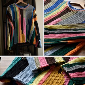 Rainbow Sweater, Handknit Sweater, Women's Handmade Jumper, Crochet Sweater, Colorful Cotton Sweater image 9