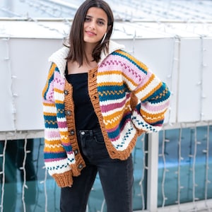 Patchwork Cardigan, Knit Cardigan, Crochet Cardigan, Colorful cardigan, Patchwork sweater image 4