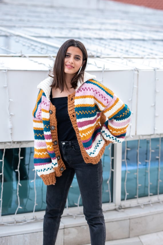 Patchwork Cardigan, Knit Cardigan, Crochet Cardigan, Colorful