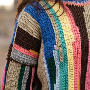 Rainbow Sweater, Handknit Sweater, Women's Handmade Jumper, Crochet Sweater, Colorful Cotton Sweater image 8