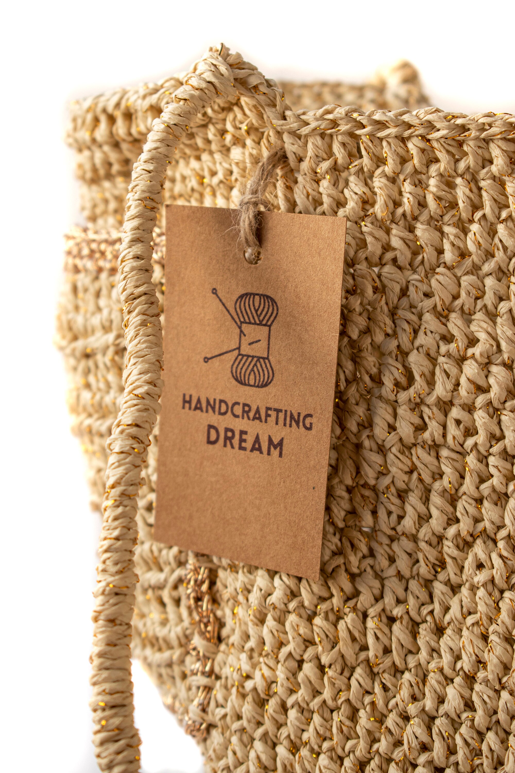 Crochet woven straw crochet bucket shoulder bag
