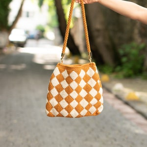 Crochet Bag, Crochet shoulder bag, crochet checkered bag, Bag Crochet, Crossbody Bag image 4
