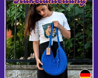 Runde Häkeltasche, Schultertasche Häkelanleitung, Taschenmuster, Deutsches Pdf Dokument, Videoanleitung, Baumwolltasche