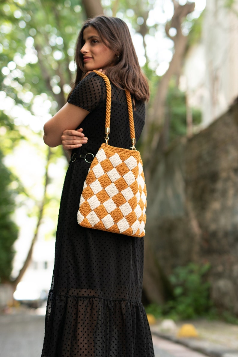 Crochet Bag, Crochet shoulder bag, crochet checkered bag, Bag Crochet, Crossbody Bag image 1