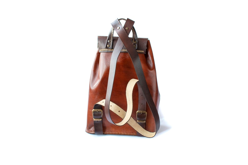 Brown Leather Backpack, women genuine leather backpack image 6