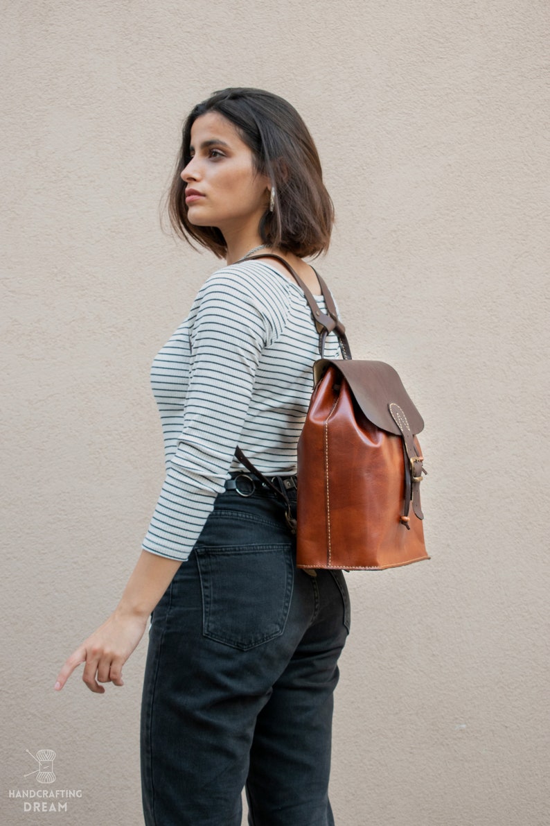 Brown Leather Backpack, women genuine leather backpack image 2