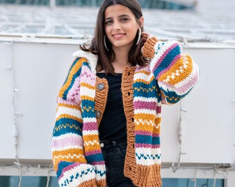 パッチワークカーディガン、ニットカーディガン、かぎ針編み