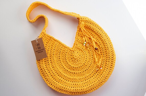 Crochet Round Bag Yellow Mustard Summer Women's Knit Bag | Etsy