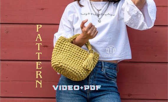 Crochet Bag Pattern, Crochet Handbag Pattern, Purse Pattern,Small Bag Pattern, Top handle bag pattern, Crochet Bag Tutorial, Video Pattern