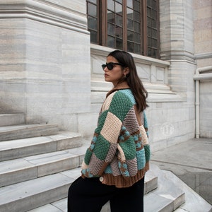 Hand Knit Sweater, Patchwork Cardigan, Harry Styles Cardigan, Patchwork Sweater, Handmade Jumper