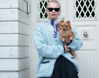 Blue Mohair Cardigan, Kurt Cobain Cardigan, Mens Blue Cardigan, Womens Mohair Sweater , Vintage Style Cardigan