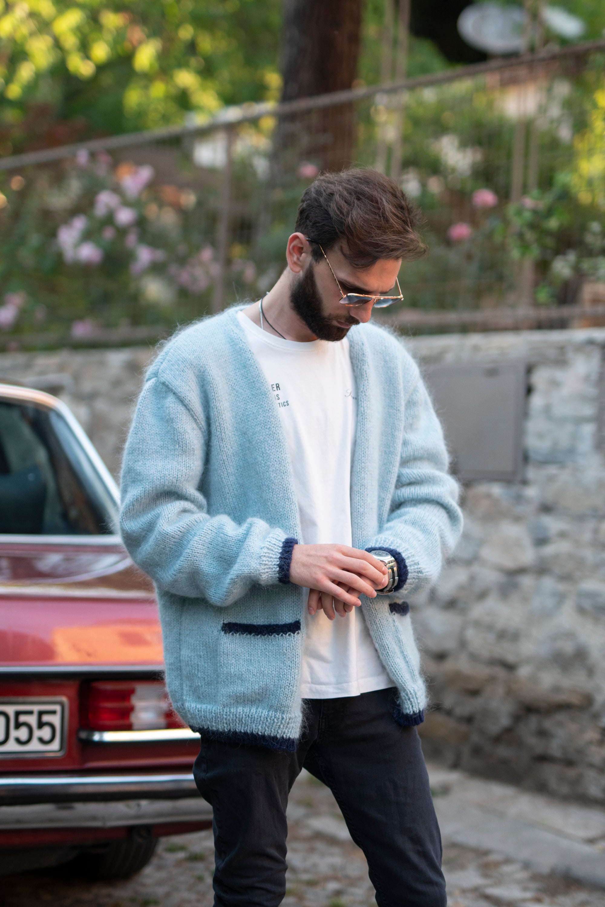Blue Mohair Cardigan, Kurt Cobain Cardigan, Mens Blue Blue Mohair Cardigan, Kurt Cobain Cardigan, Mens Blue