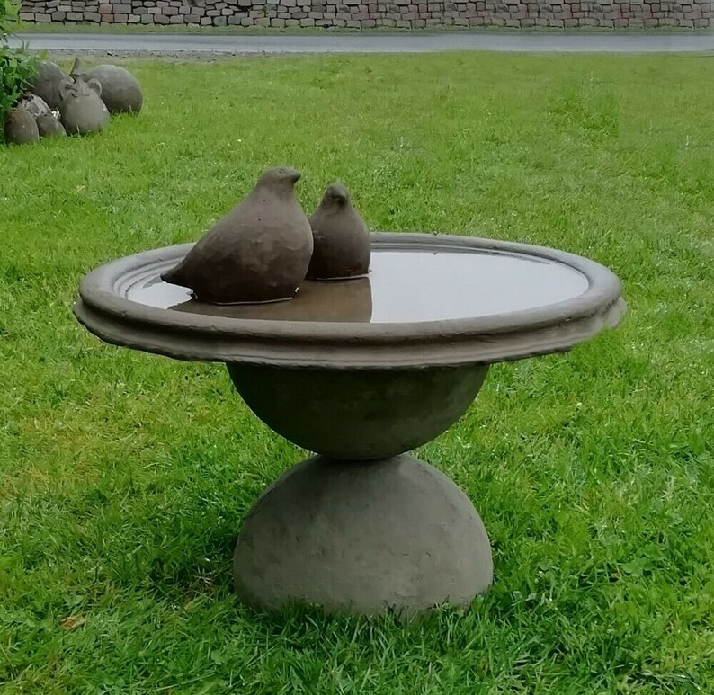 XL Stone Bird Pots Bird Bath 45 cm bowl on ball base 2 birds Etsy