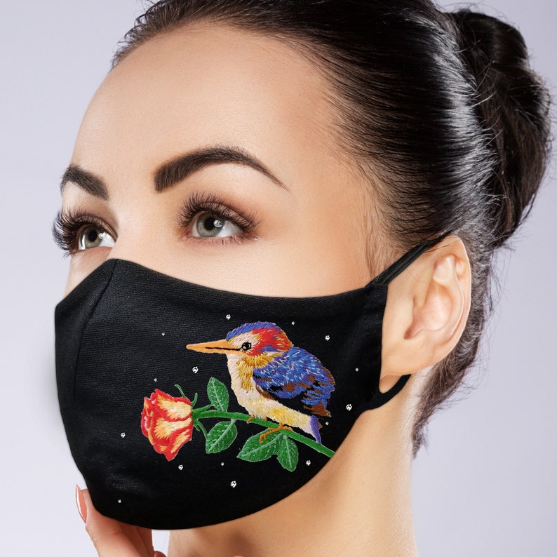  custom face mask with filter pocket embroidery rhinestone etsy