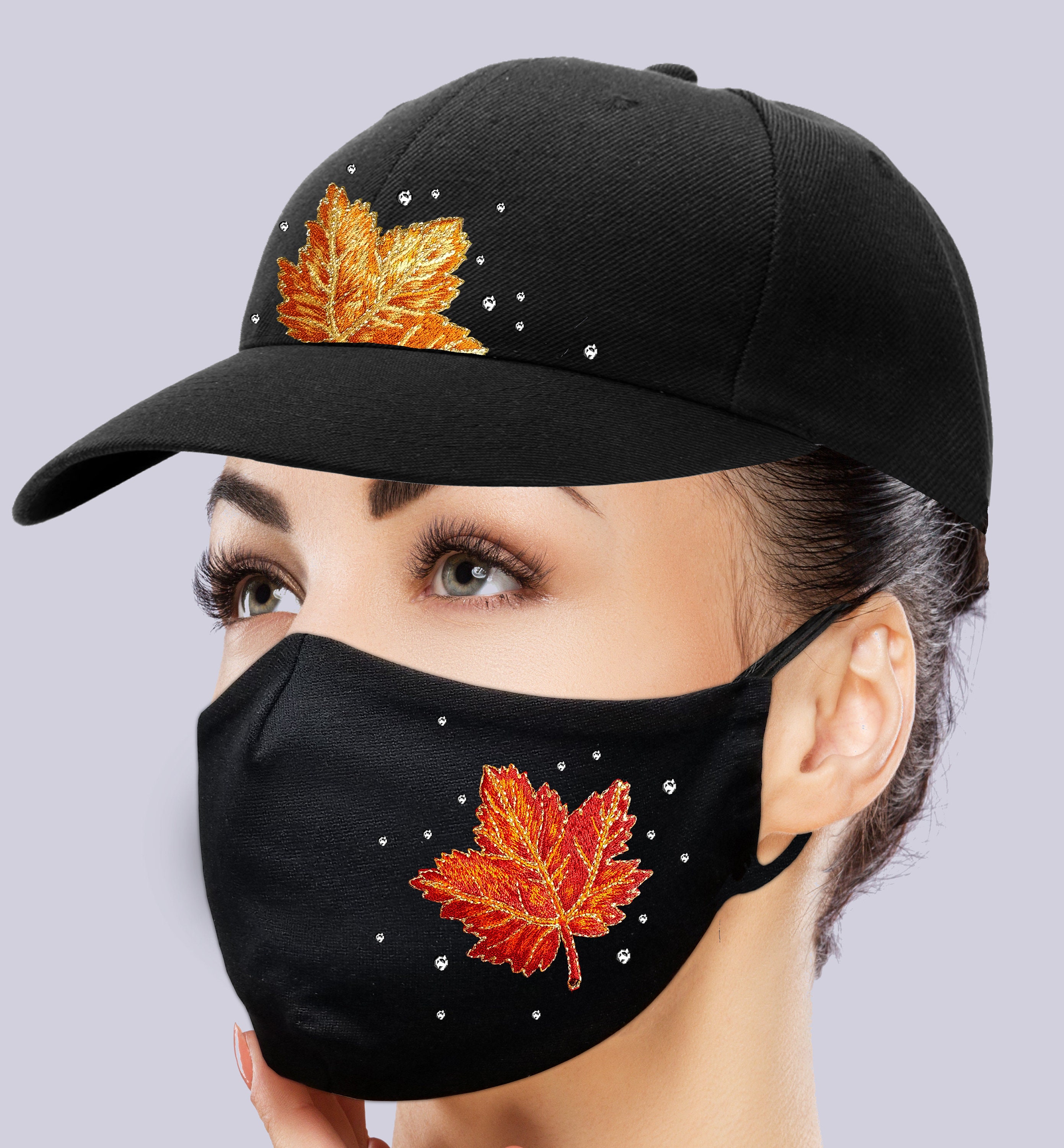 Custom Face Mask and Hat Set Embroidery Rhinestone Washable Etsy
