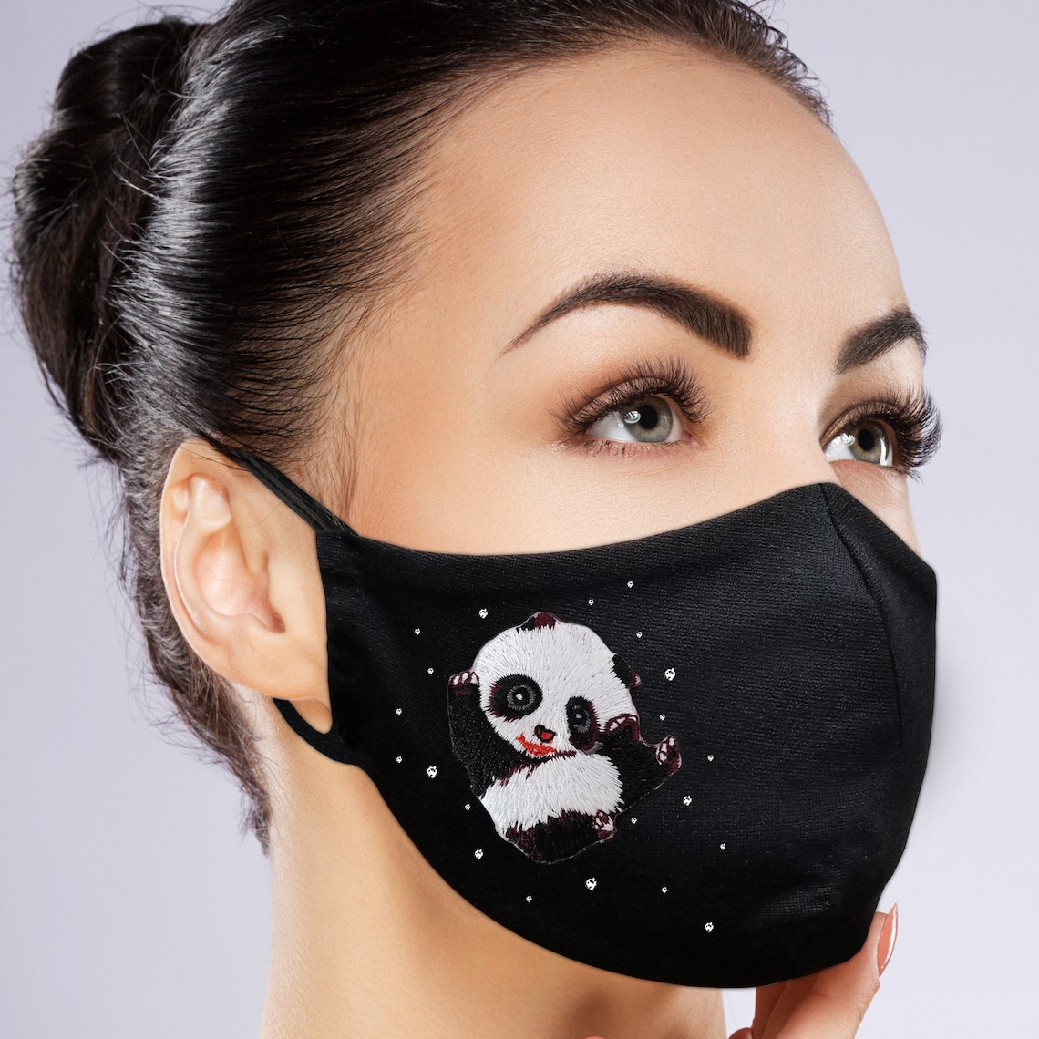 Panda Face Mask with Filter Pocket Embroidery Rhinestone Etsy