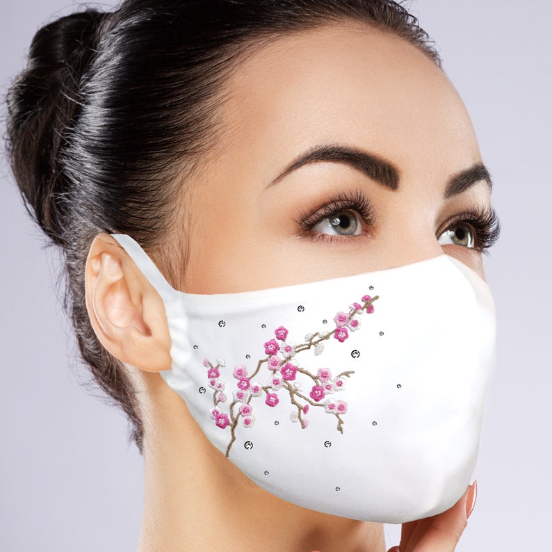 Cherry Blossom Face Mask With Filter Pocket Embroidered W/ Etsy