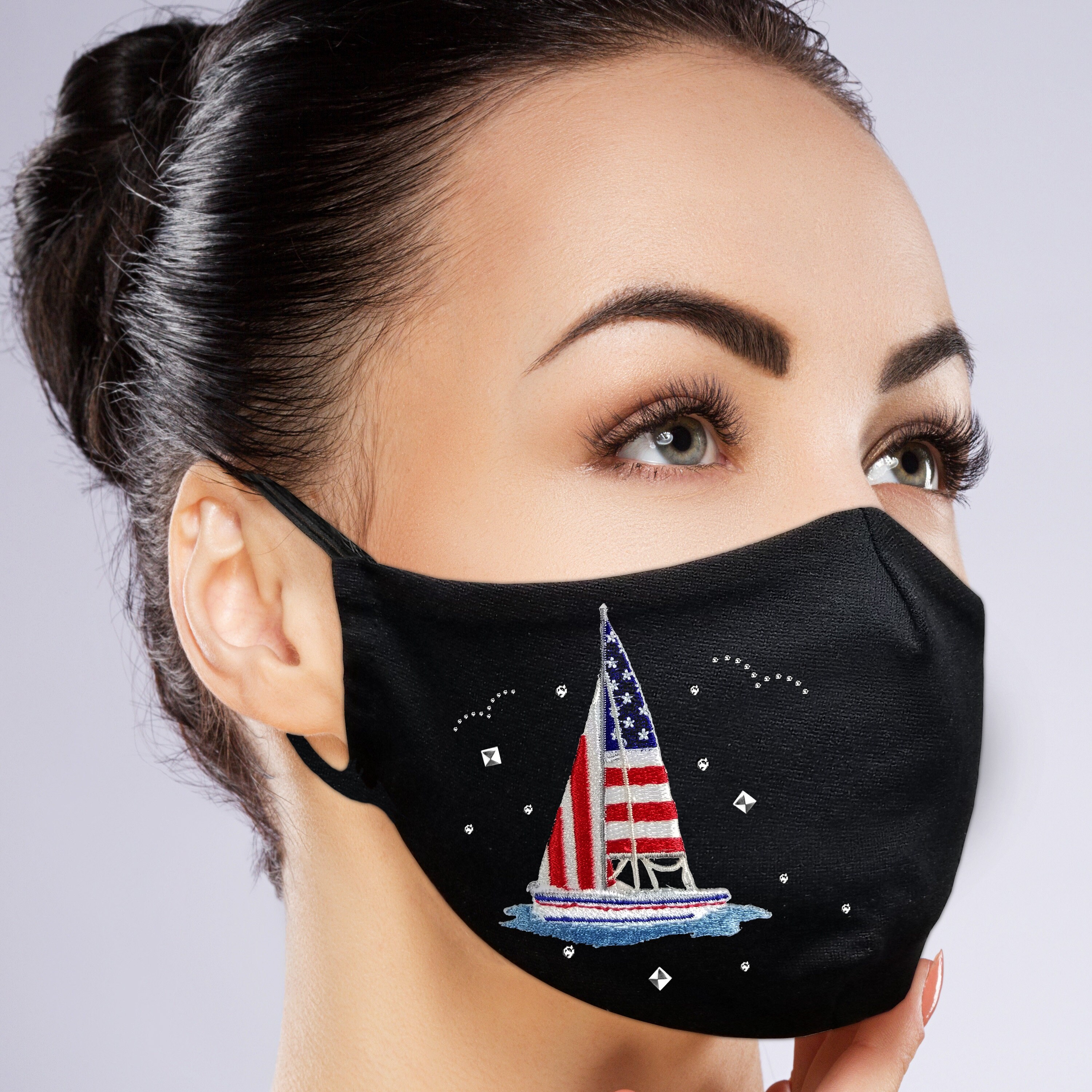 Boat Face Mask with Filter Pocket Embroidery Rhinestones Etsy
