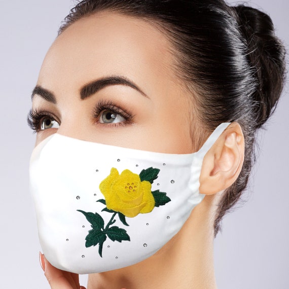 Download Yellow Rose Face Mask With Filter Pocket Embroidery Crystal Etsy PSD Mockup Templates