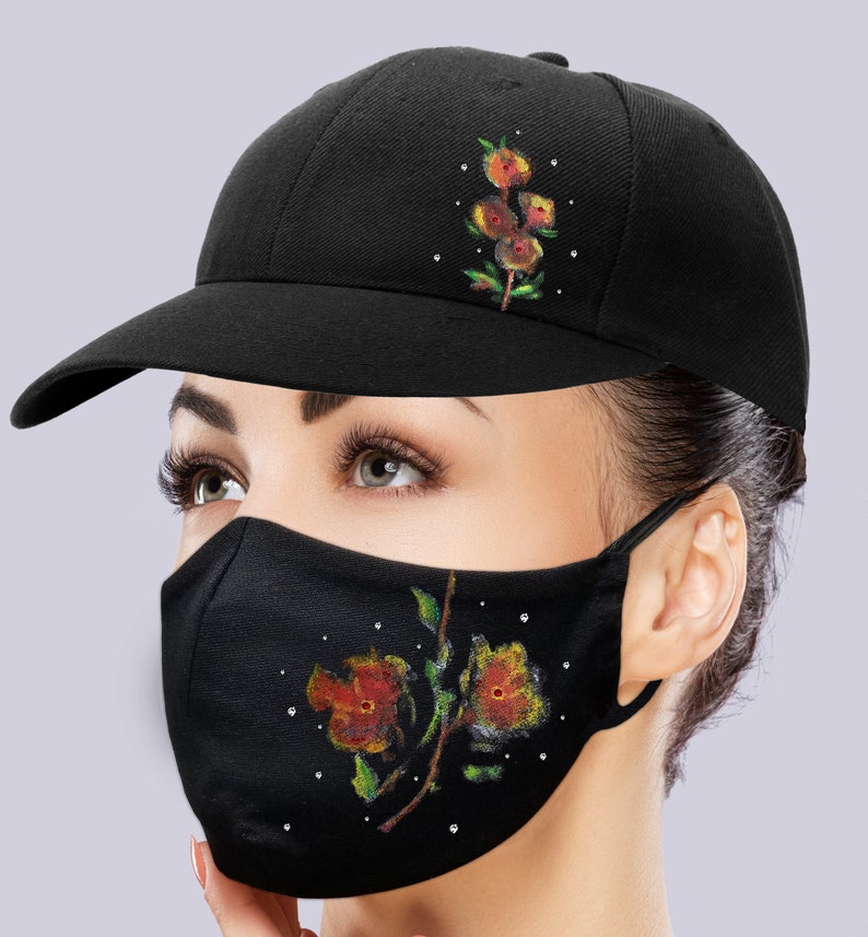 Custom Hand Painted Face Mask with Hat Combo Rhinestone Filter Etsy