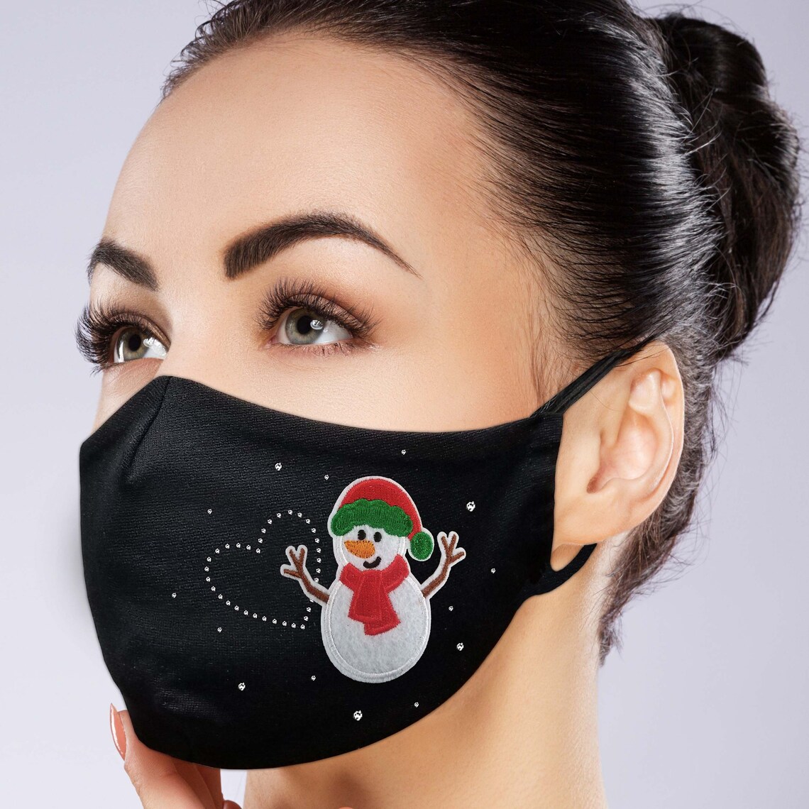 Snowman Face Mask w/ filter pocket Embroidery Rhinestones Etsy
