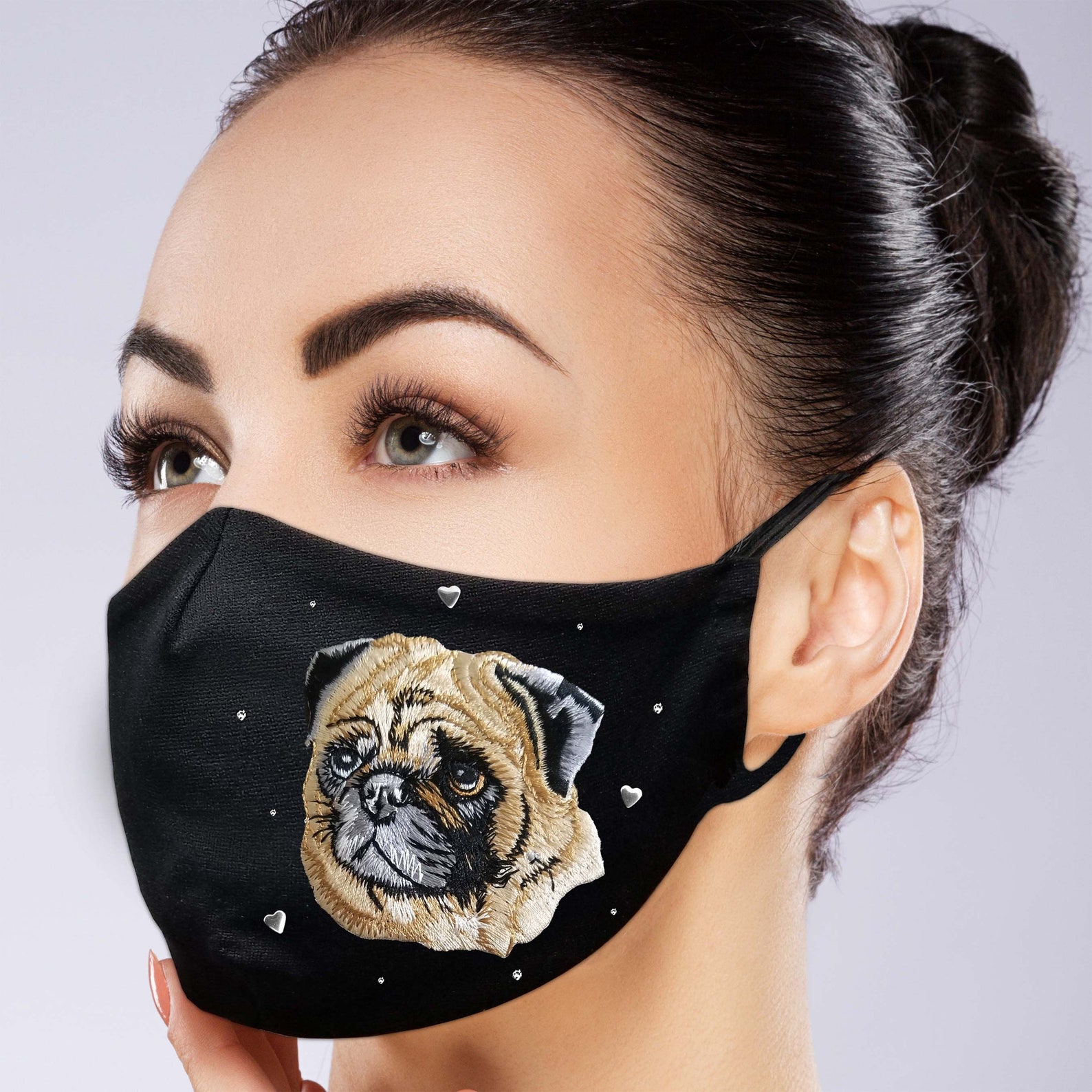 Pug Face Mask with Filter Pocket Embroidery Rhinestone Metal Etsy